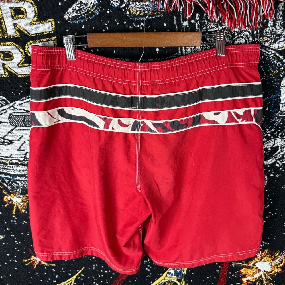 Speedo Mens Board Shorts Red Tribal Print Swim Trunks Lace Up Mesh Lined XL